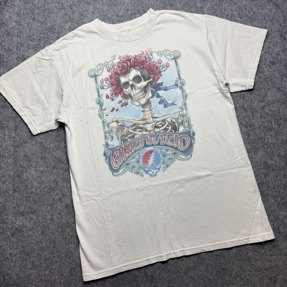 Liquid Blue Grateful Dead Shirt Mens Medium White Skeleton Roses Graphic Tee